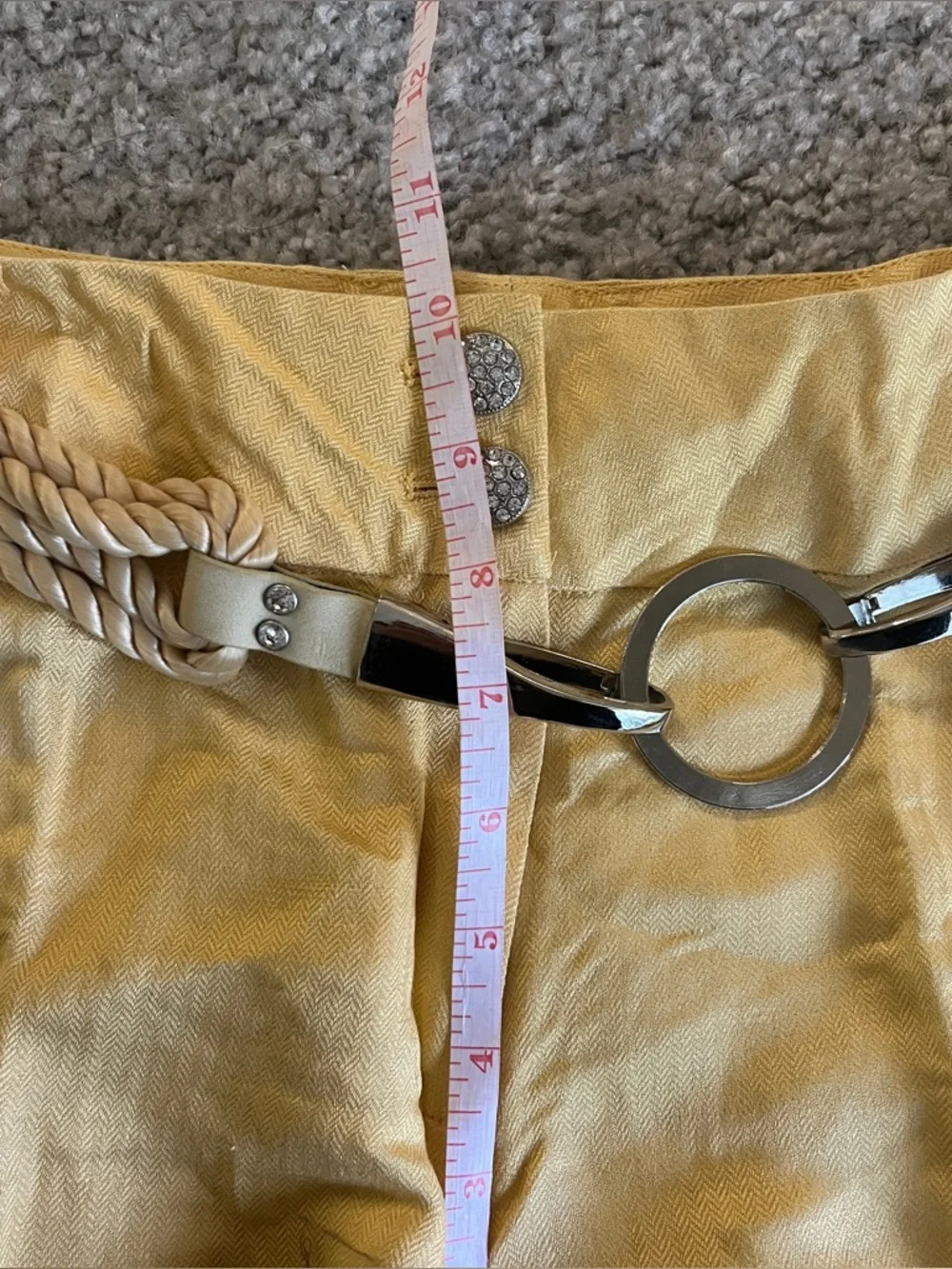 Vantarsi Women's Pale Yellow Linen Blend Belted Straight Pants Size L NWT Jewels - Picture 10 of 12